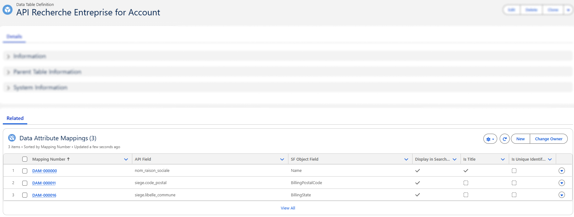 Data Attribute Mapping Records