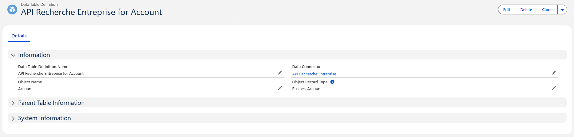 Data Table Definition Preview