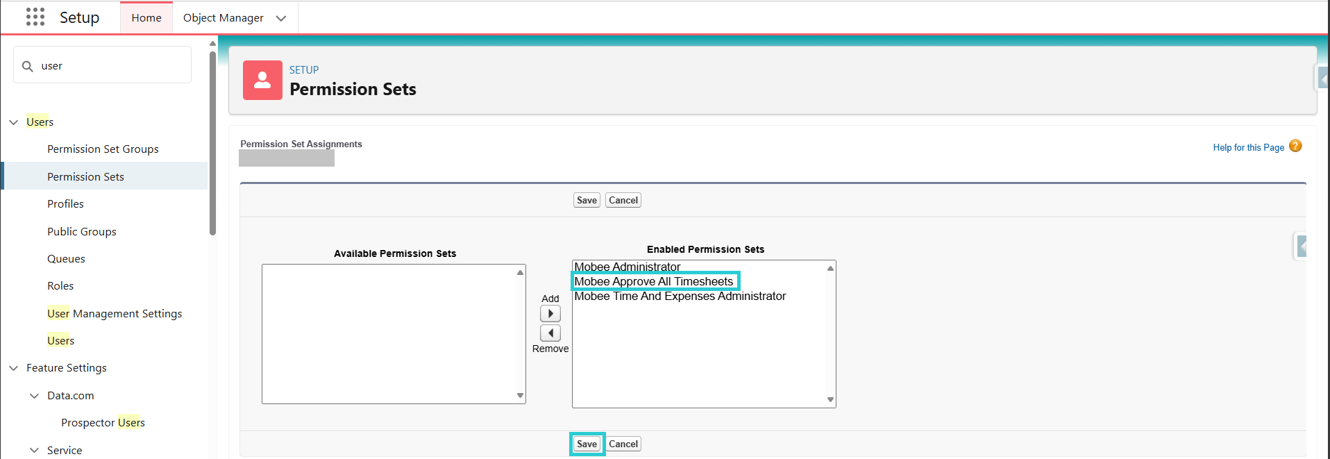 Edit Permission Set On User