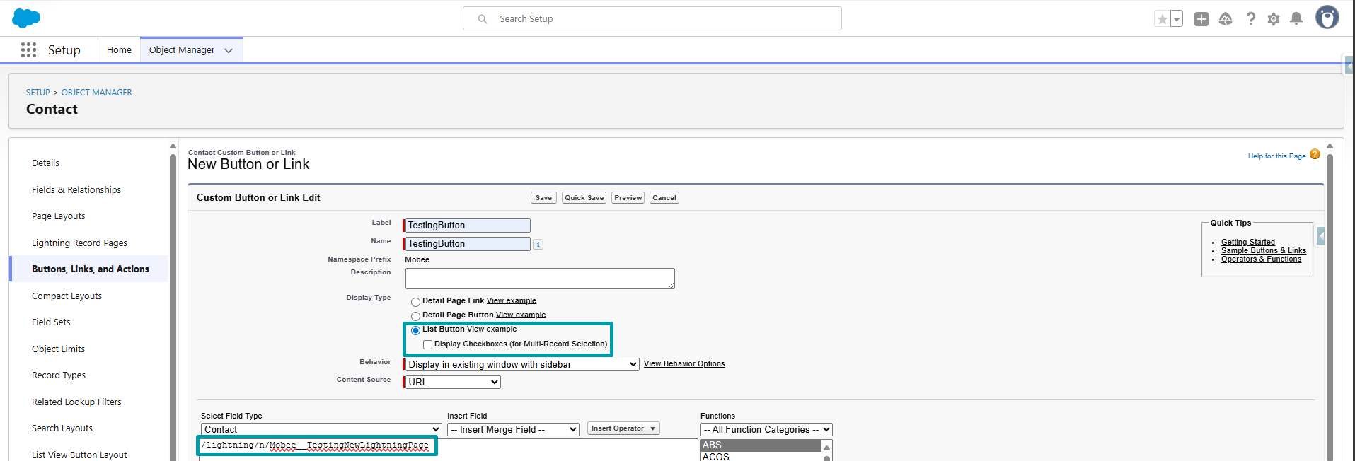 Create New Button Link